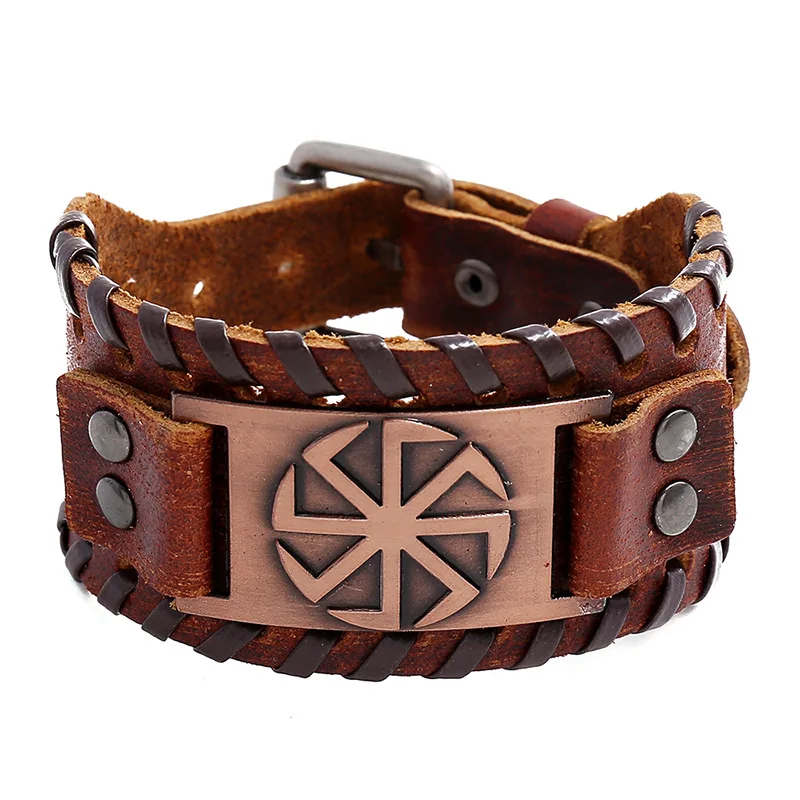 Trendy Charm Wide Leather Bracelet Nordic Viking Rune Men's Bracelet Punk Leather Woven Hip Hop Accessories Party Jewelry Gift