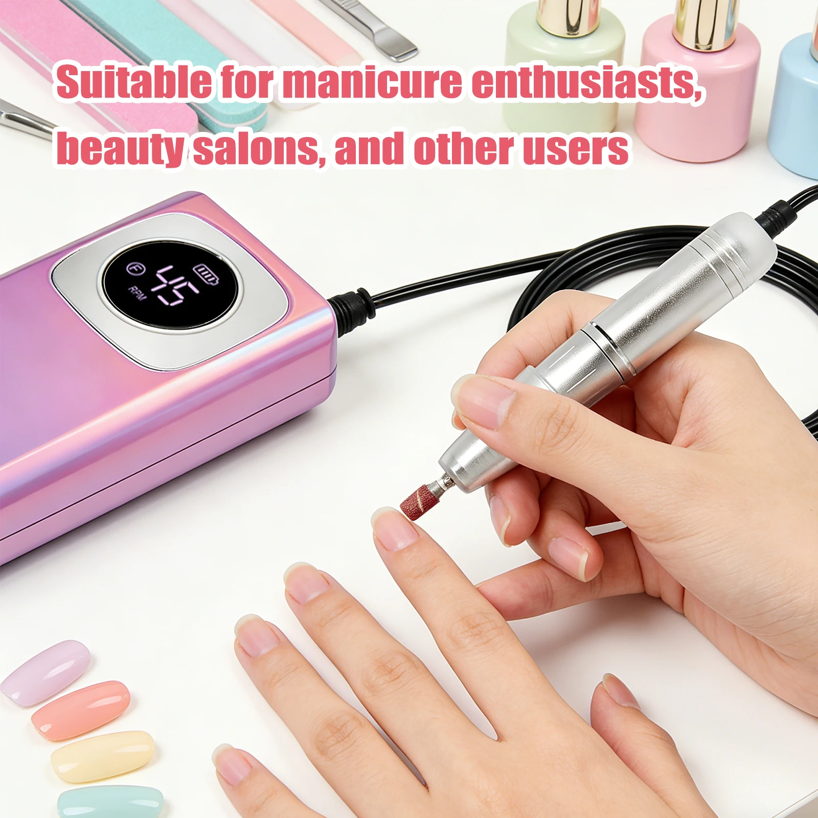 

Electric Nail Drill 45000RPM Rechargeable Cordless E-File with Bits Kit Portable Nail File for Acrylic Gel Polishing Removing