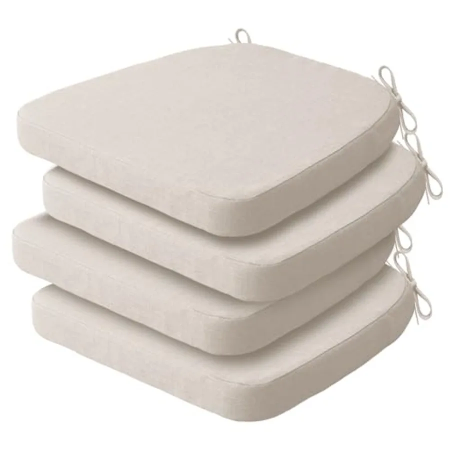 

Бежевые подушки для обеденных стульев с завязками, водонепроницаемые уличные подушки для сидений с нескользящей основой, съемный чехол, 16x16x2, набор из 4 штук