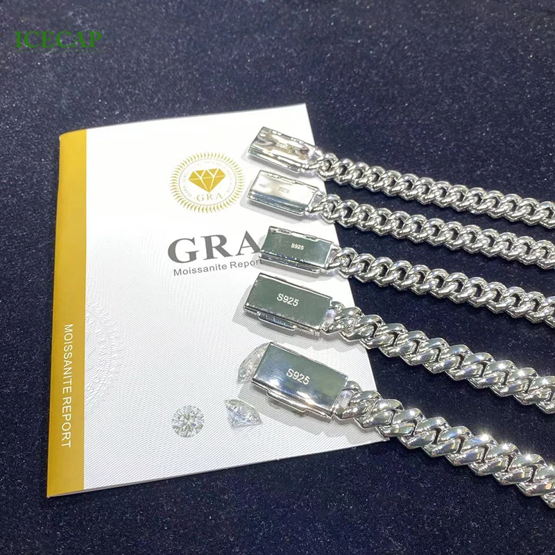 8mm 10mm 12mm 13mm 14mm 15 Mm Miami Cuban Link Chain Necklace 925 Silver Moissanite Cuban Link Necklace for Men