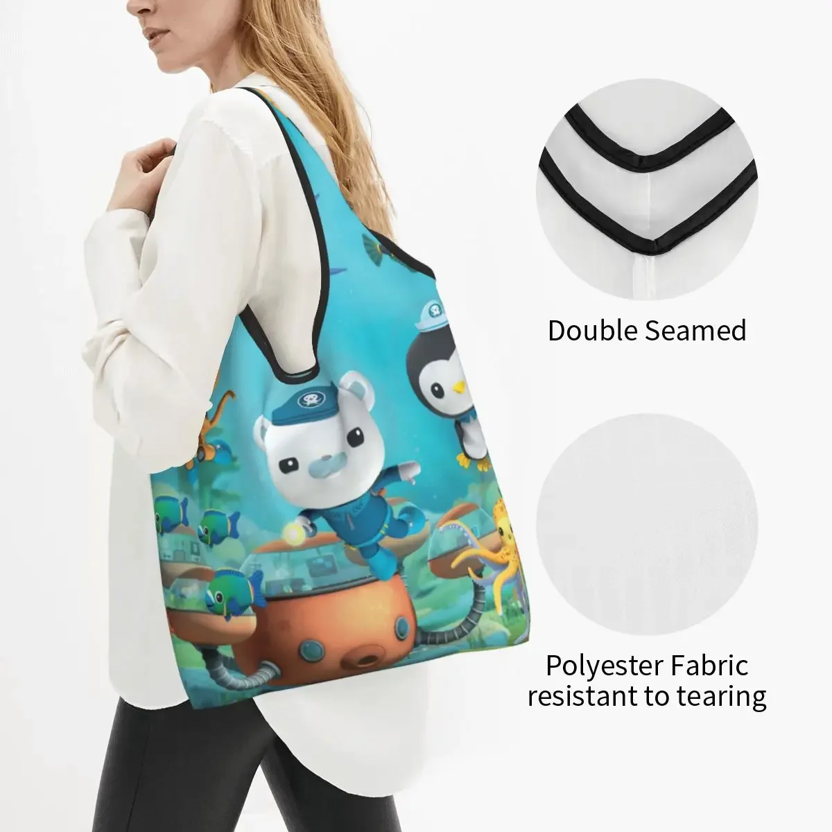 Custom The Octonauts Adventure Grocery Tote Shopping Bags Women Cute Shoulder Shopper Bags Big Capacity Handbags