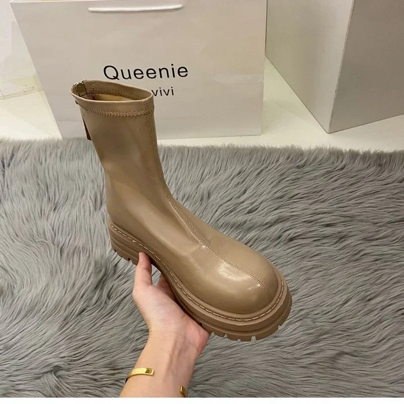 2024 New Platform Shoes Women Boots Round Toe Zipper Spring Autumn Fashion Ankle Female Botines De Mujer Chelsea Boots bottines