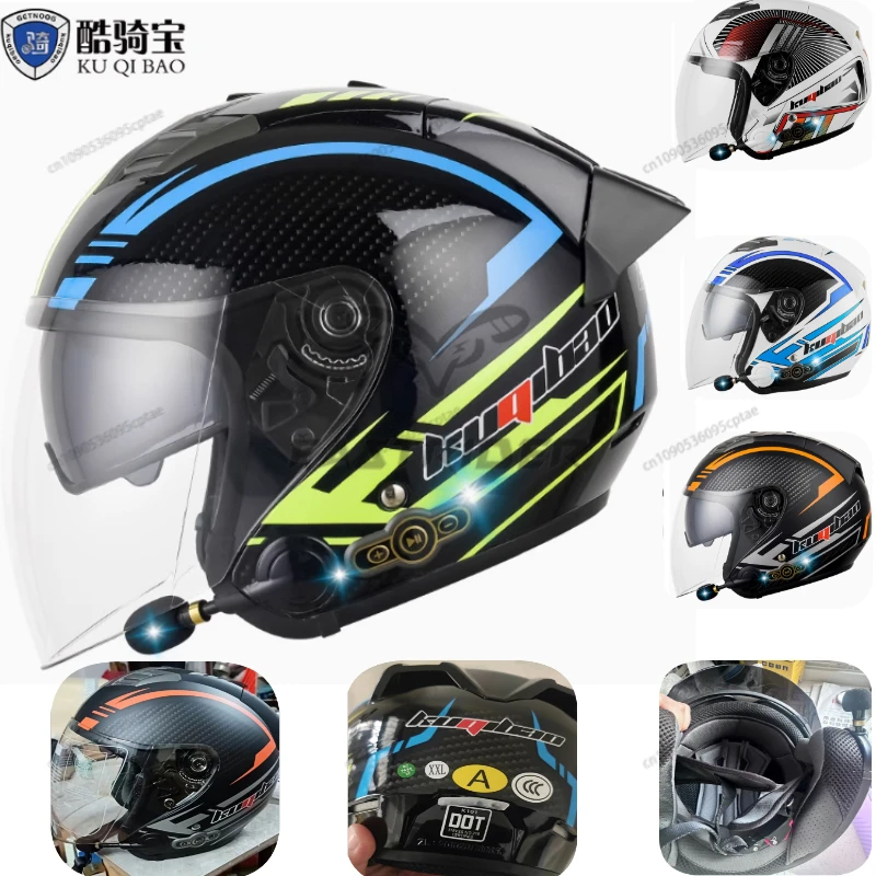 

Motorcycle Helmet Built Bluetooth Earphone Half Face DOT Certification Cascos Moto Electric Motobike Capacete Casque