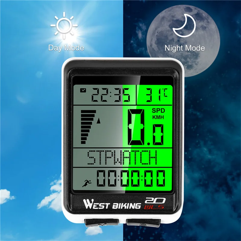 WEST BIKING 5 Language Bicycle Computer Wireless LED Stopwatch Waterproof Cycling Odometer Multifunction 2.1in Bike Speedometer