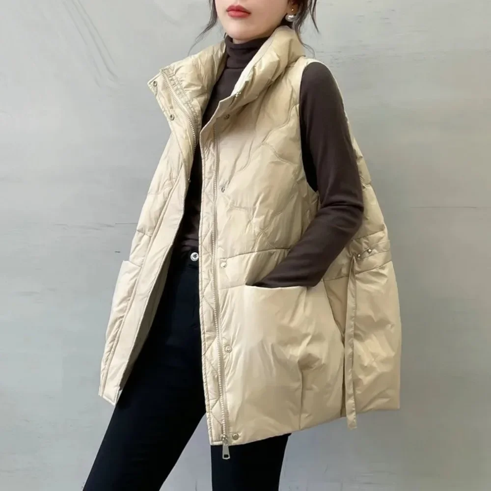 New 2024 Autumn Winter Loose Casual Sleeveless Warm Waistcoat Female Parkas Jacket Tops Korean White Duck Down Vest Women