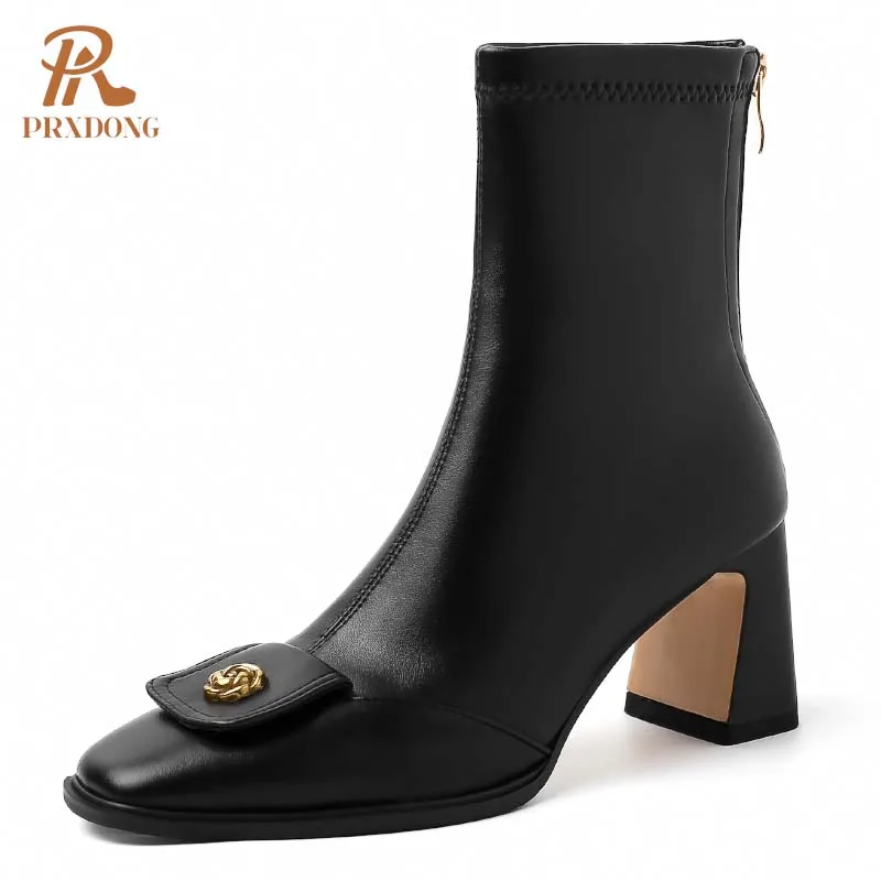 PRXDONG scarpe da donna New Fashion Chunky tacchi alti punta quadrata autunno inverno stivaletti caldi nero marrone Zipper Dress Office 42