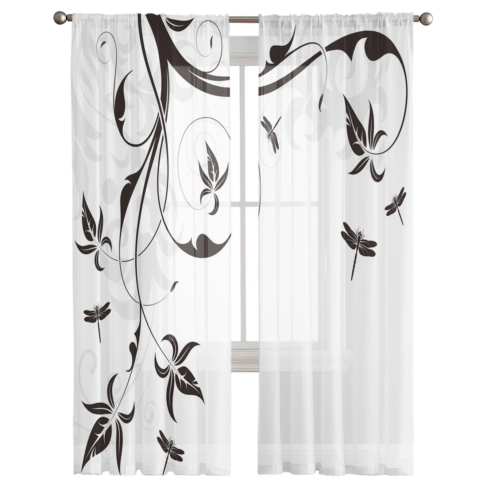 Tulle Curtains Dragonfly Branches Pattern Boys And Girls Bedroom Sheer Hanging Curtain Living Room Kitchen Gauze Curtain