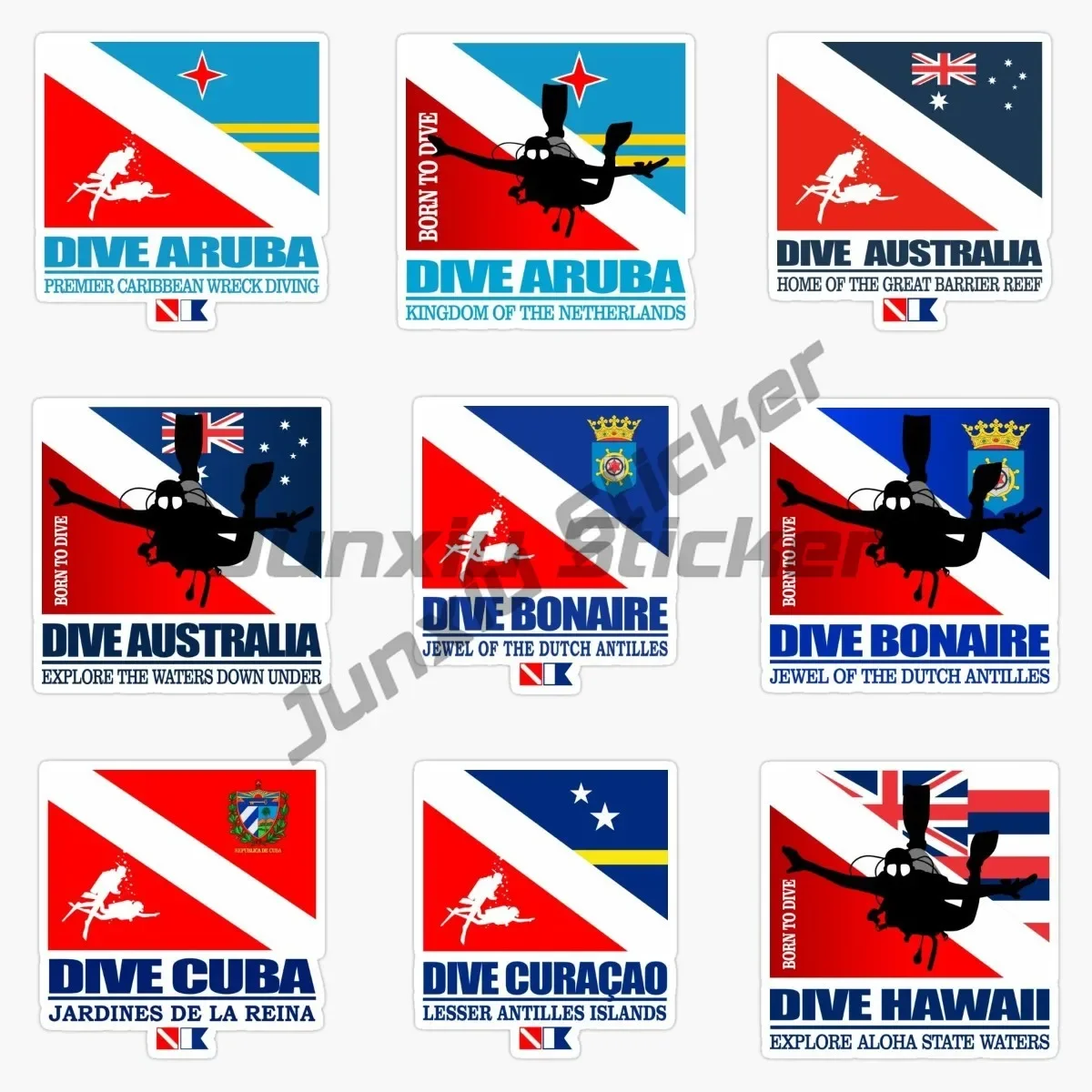 

Diver Flag HAWAII CURACAO CUBA BONAIRE AUSTRALLA ARUBA Car Stickers for Scooter Surfboard Bicycle Helmet Vinyl Waterproof Decal