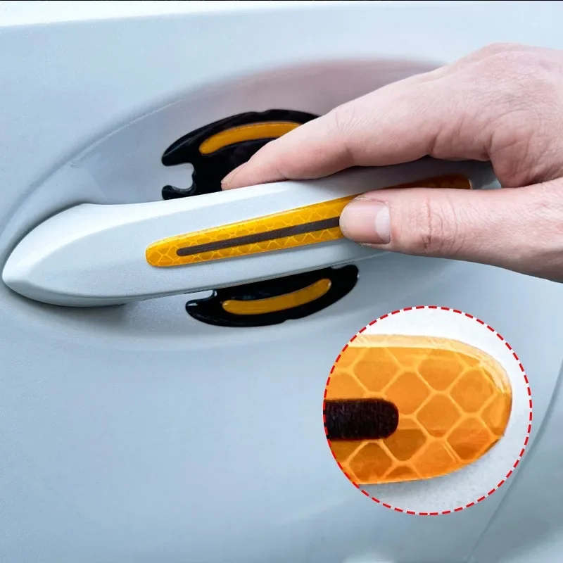 Universal 8pcs/set 3D Carbon Fiber Car Door Handle Stickers Scratch-Resistant Stickers Car Safety Reflective Strip Auto Stickers