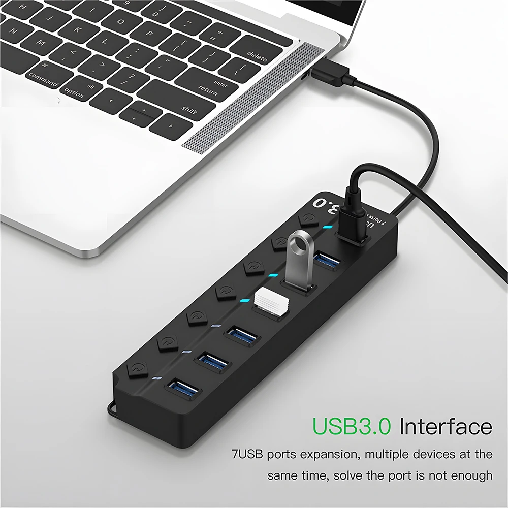 USB 3.0 Power Adapter 7 Port Multi USB Splitter Hub USB Hub 2.0 USB Multiple Expander Switch 30CM Cable Hub Docking Stations image 3