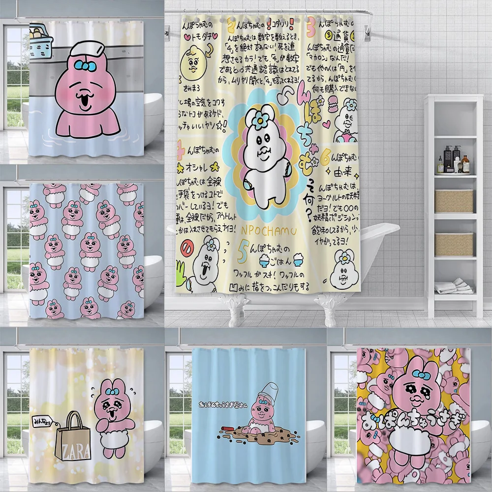 Kawaii O-Opanchu Usagi Shower Curtain Waterproof Polyester Fabric Paint Bath Curtains Home Bathroom Decor Curtain With Hook