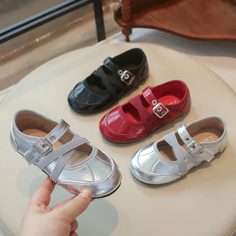 Girls Flat Mary Jane Shoes Adjustable Elastic Band Buckle Kids Baby Shoe 2026 Autumn Child Casual Comfortable Foorwear 23-34