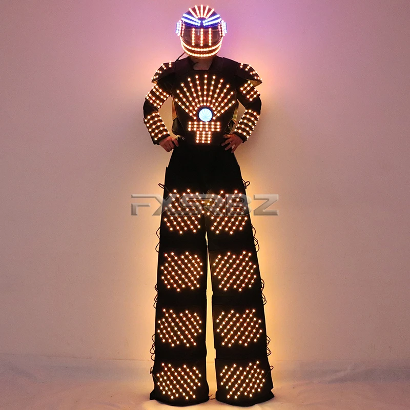 LED Robot Suit Traje De Robot Jacket LED Helmet Stilts Walker Suit Clothing David Guetta Robot Costume And Laser Gloves