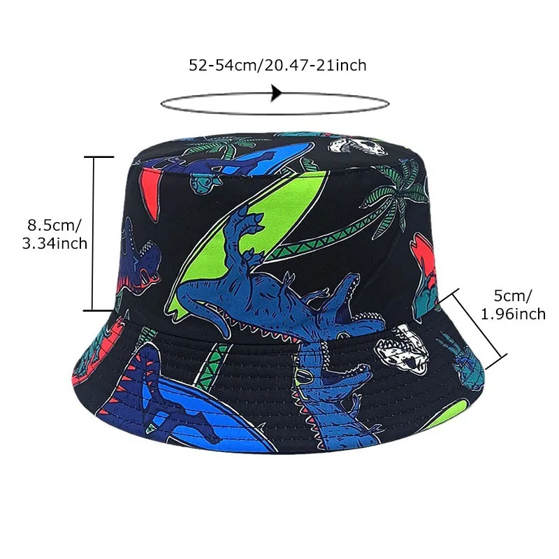 Bocca Children Bucket Hat Cartoon Fisherman Hats Boy Girl Kids Panama Cap Dinosaur Pattern Printing 54cm Outdoor Shading Beach