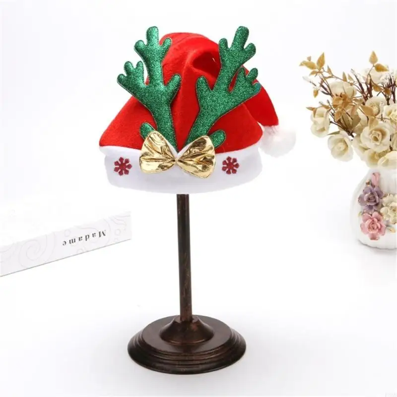 P88B Soft Christmas Hat Christmas Party Hat Plush Santa Hat Deer Horn Navidads Props