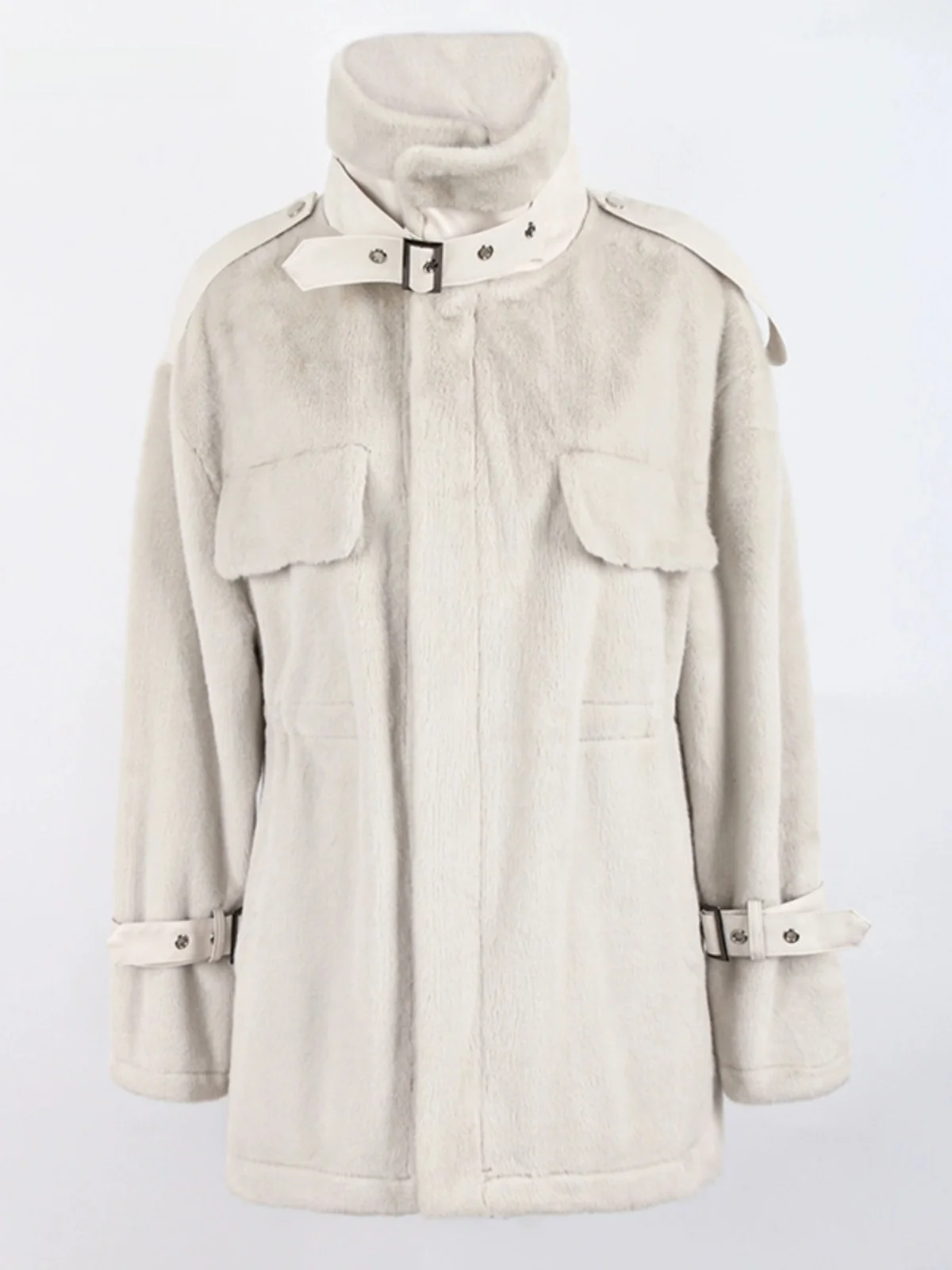 

Женская длинная шуба Nerazzurri из искусственного меха свободного кроя с молнией и завязками в корейском стиле