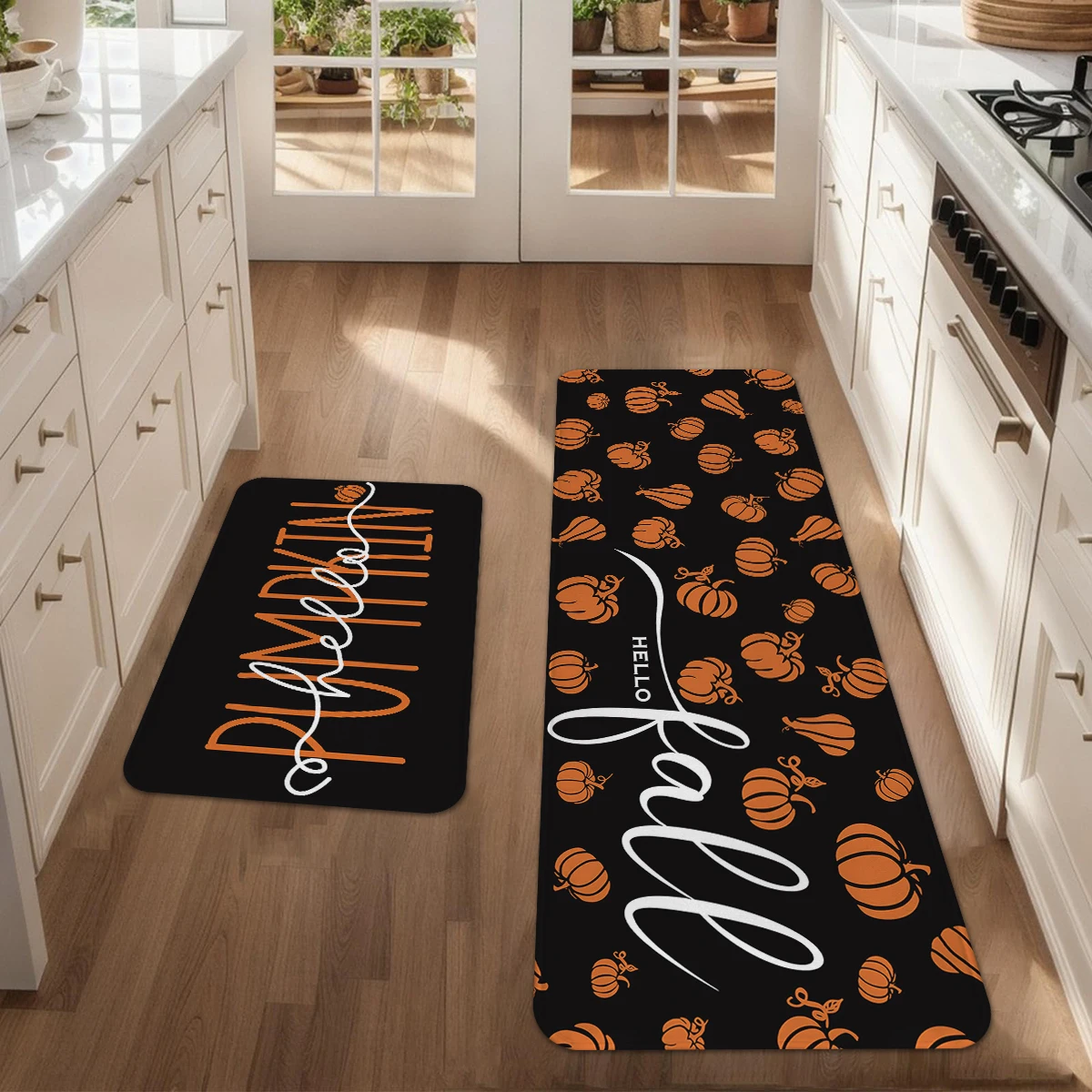 

1/2/3pcs Thanksgiving Kitchen Mat Set, Black Pumpkin Design, Suitable for Living Room, Study, Corridor, Laundry Room,