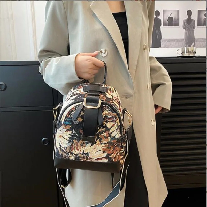 Hot Sale Women Fashion Printing Denim Backpack Large Capacity Travel Shoulder Bags Casual Multifunctional Totes Crossbody Bag