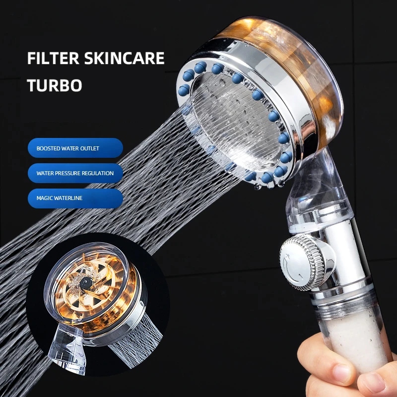 Turbocharged Degree Rotating Fan Shower Head High Pressure Water Saving Spray Adjustable Shower Head Filter Bathroom Accessories