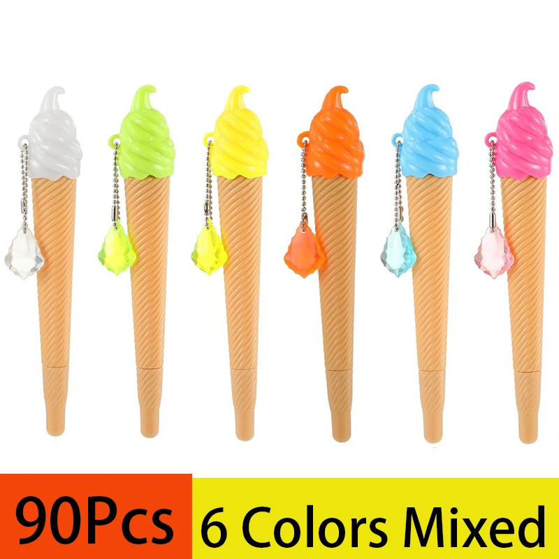 90Pcs Plastic Ice Cream Ballpoint Pen Students Korean Stationery Gift Cartoon Ballpoint Pens