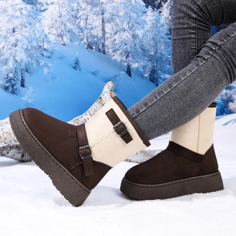

Platform Women Snow Short Boots Fashion Buckle 2025 Winter Shoes Designer Suede Elegant Ankle Boots New Casual Zapatillas Mujer