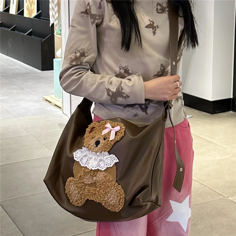 Sunlight Desire Bear Postman Bag Tote Y2K Large Capacity Commuter To School Autumn/Winter Crowd Crossbody Shoulder Bag