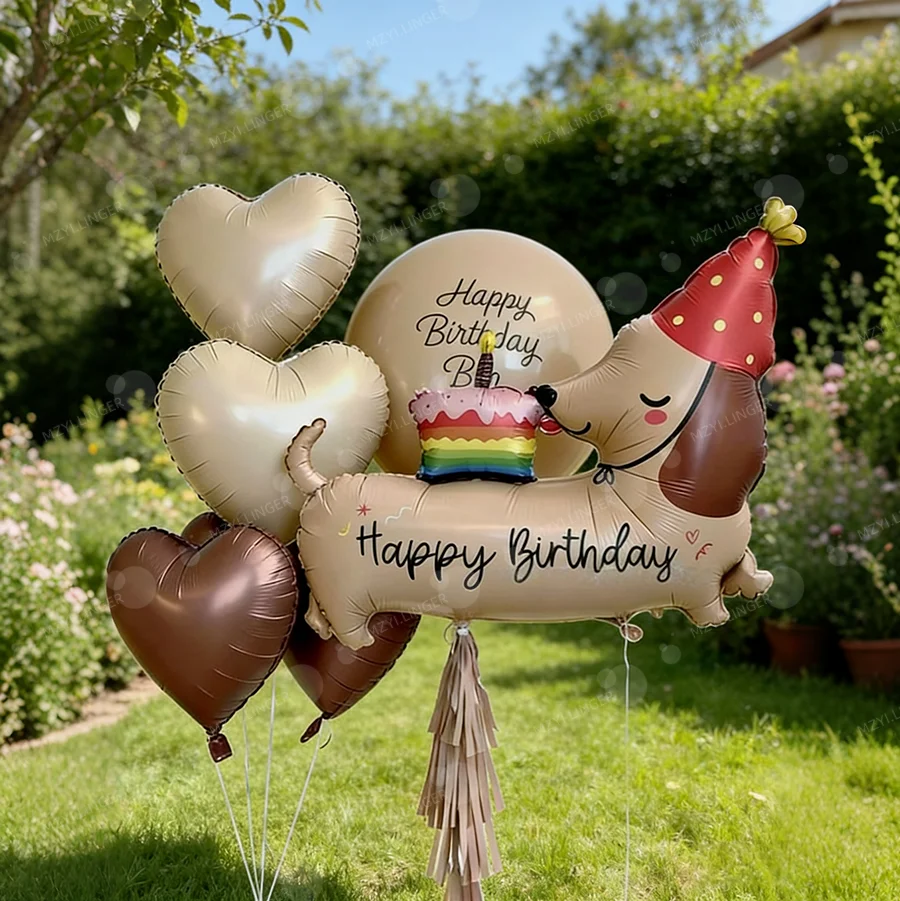 Geburtstags-Cartoon-Dackel-Ballon-Set, herzförmiger Ballon für Geburtstagsfeiern und Jubiläumsdekorationen, Foto-Requisiten – Detail 5