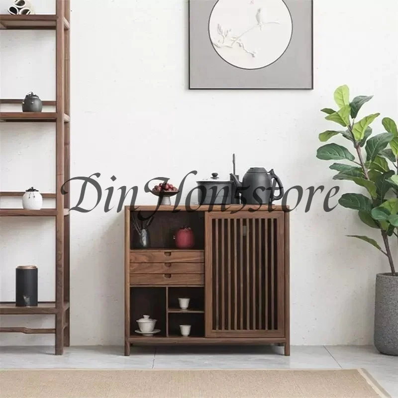New Chinese style tea cabinet, solid wood, black walnut, ash wood, bucket under the table, room, side cabinet, boili