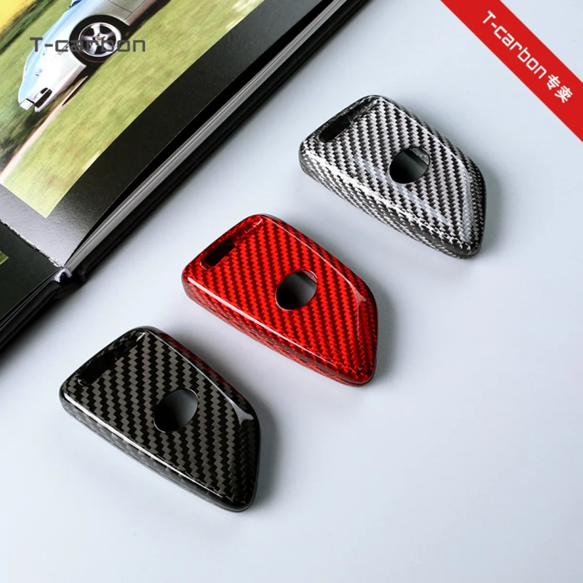 T-carbon Carbon Fiber Car Remote Smart Key Case Key Fob Case Holder Cover Trim For Toyota Supra A90 MK5 2019-2021