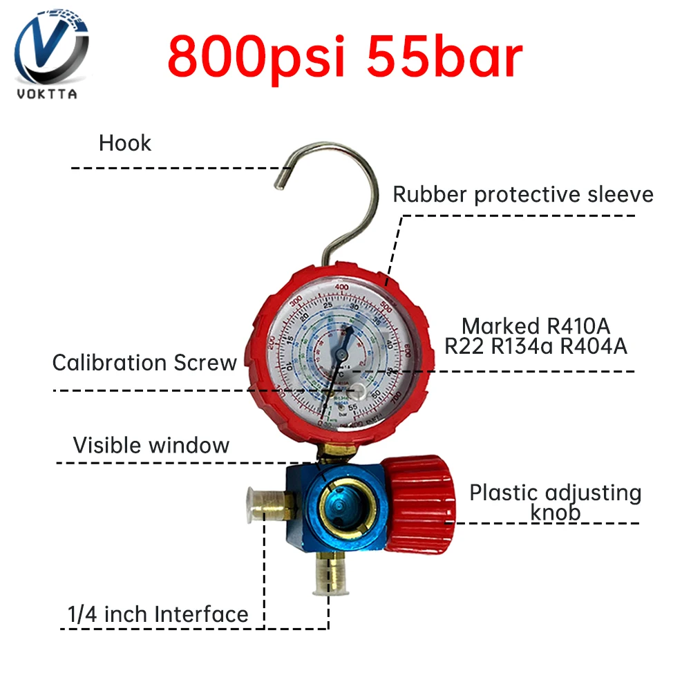 500/800PSI Air Conditioning Pressure Gauge Refrigerant Manometer Manometer Diagnostic Manifold Gauge For R410A R22 R134a R404A