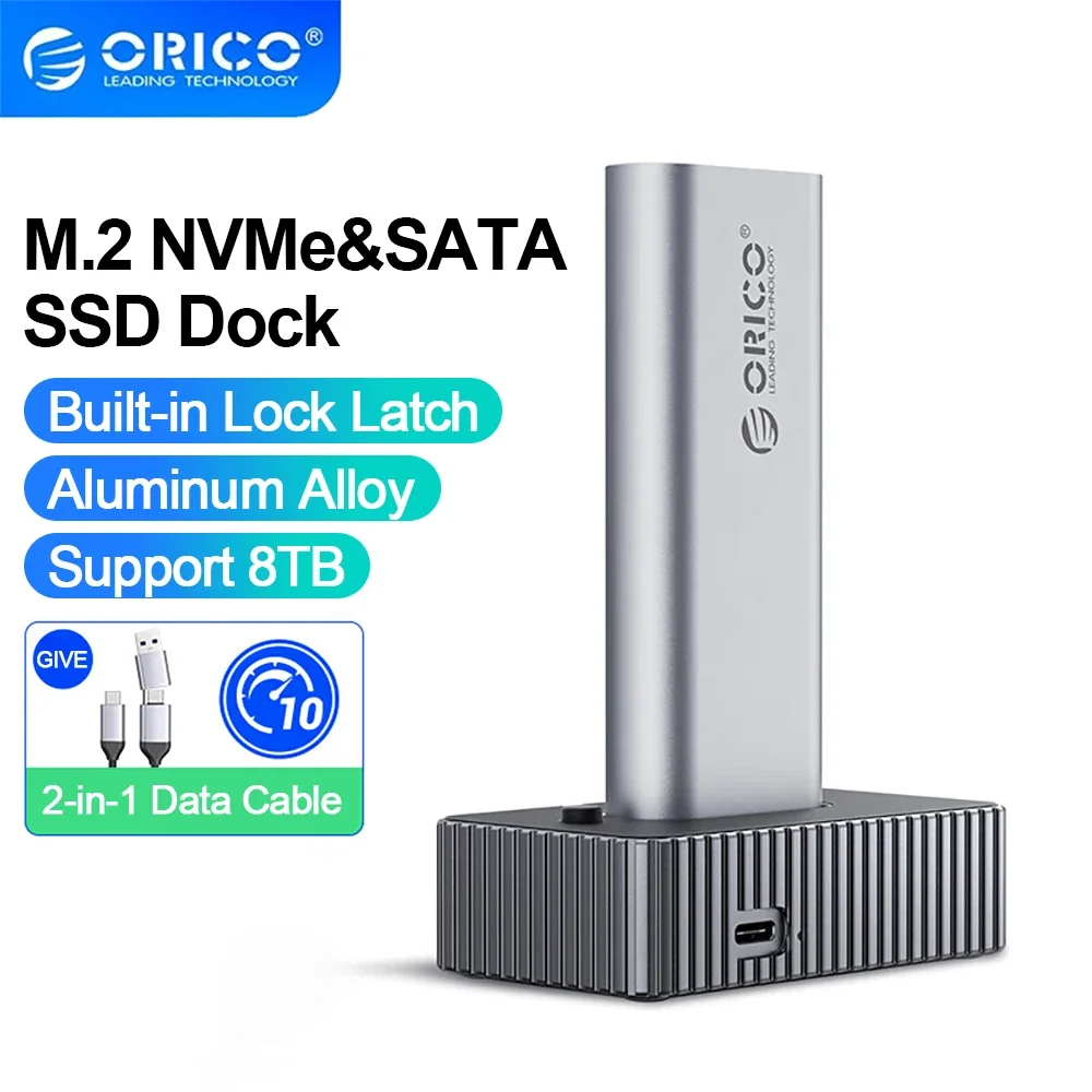 ORICO M.2 NVMe SATA SSD Enclosure SSD Docking Station Type-C 10Gbps External Docking Base with Lock Latch Tool Free for PC Case