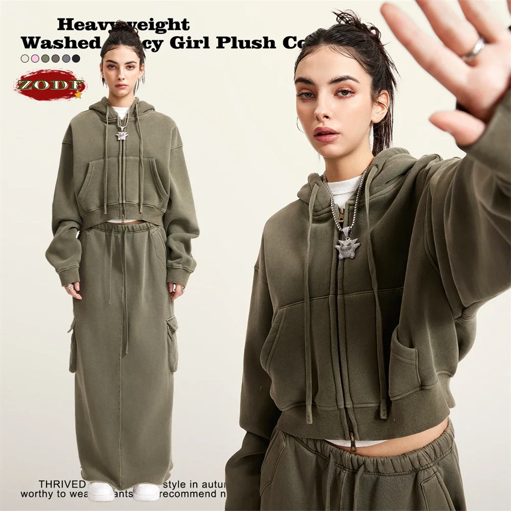 2025 sudaderas con capucha cortas con cremallera para mujer, abrigo holgado de lana gruesa con capucha y cremallera, ropa de calle