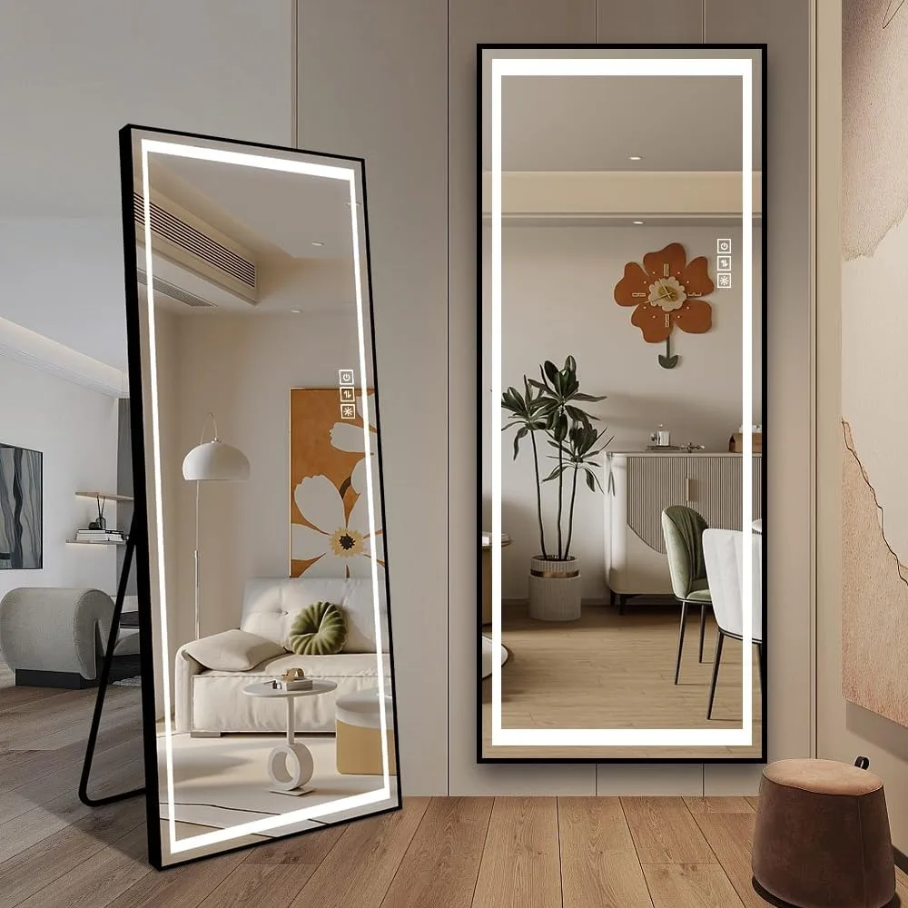 LED Mirror Full Length Mirror with Lights Wide Standing Tall Full Size Mirror for Bedroom/Bathroom Giant Full Body Mirrors