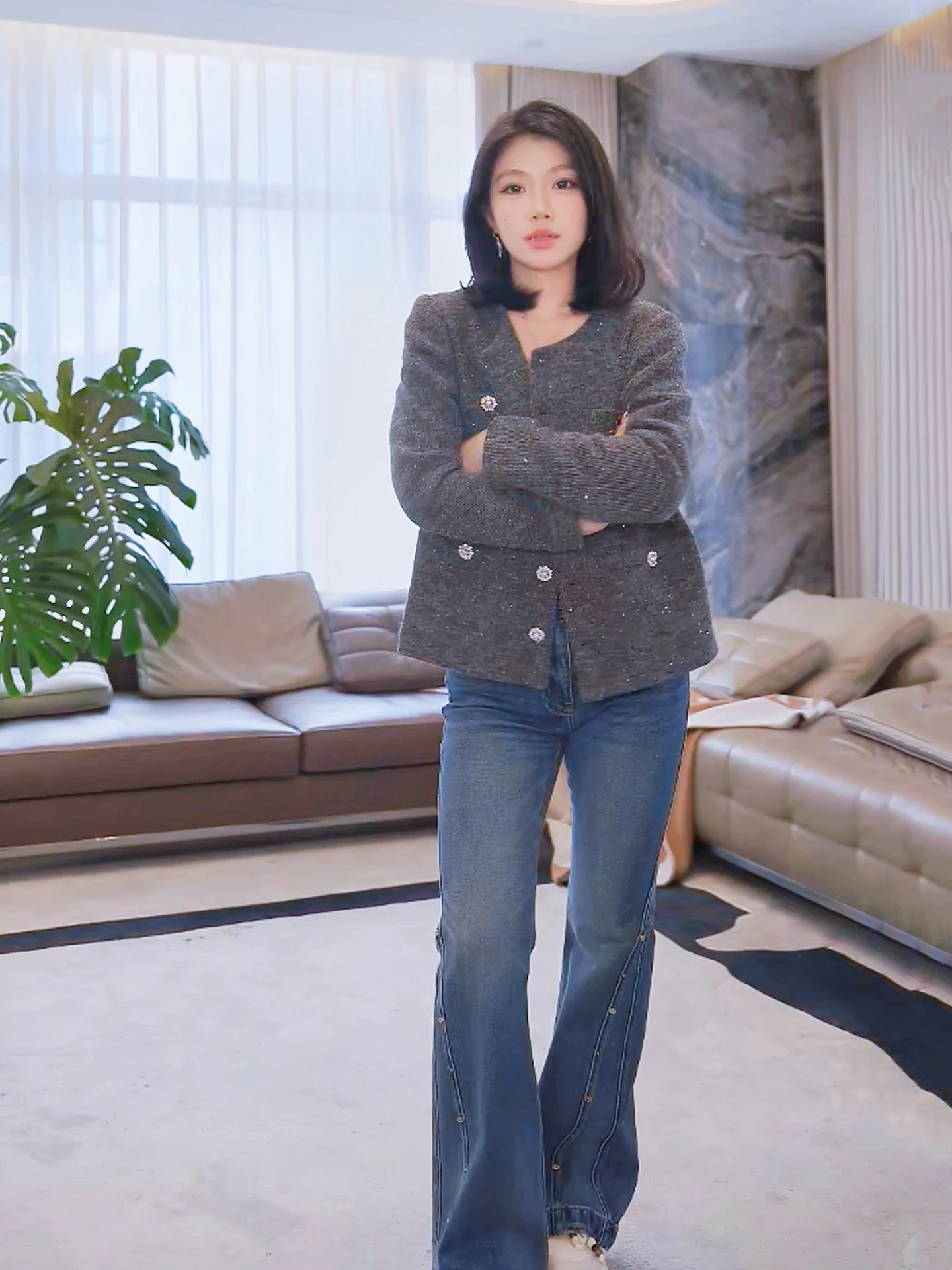 

Джинсы-клеш с высокой талией для женщин, облегающие, с высокой эластичностью, синие, из денима, Yang's Personal Sle MEG Gold Bule Elastici