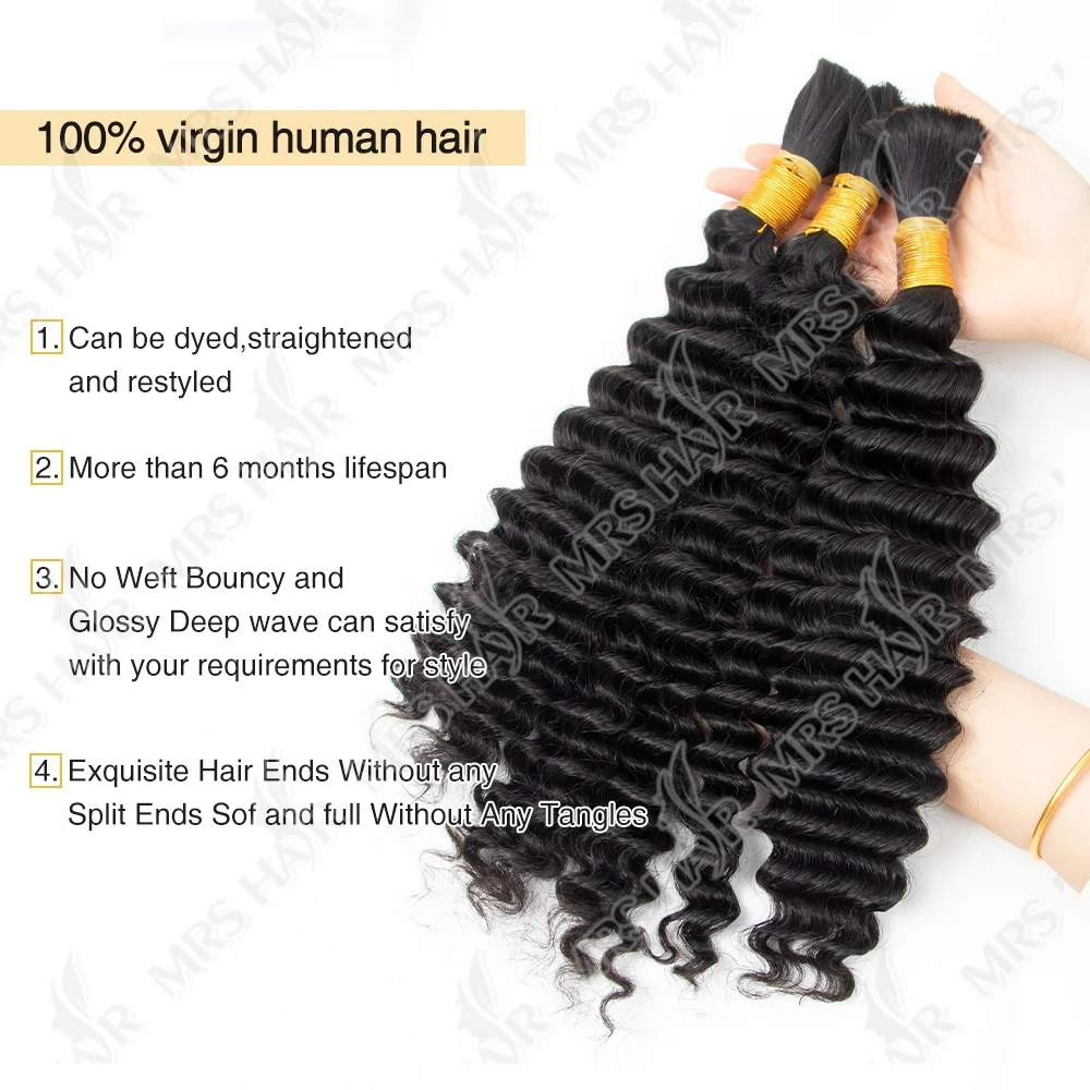 # 4 Estensioni dei capelli sfusi a onda profonda Fasci di capelli Remy Intrecciatura sfusa fai da te Capelli umani 30 pollici 50 g/pacco Capelli umani sfusi per intrecciare