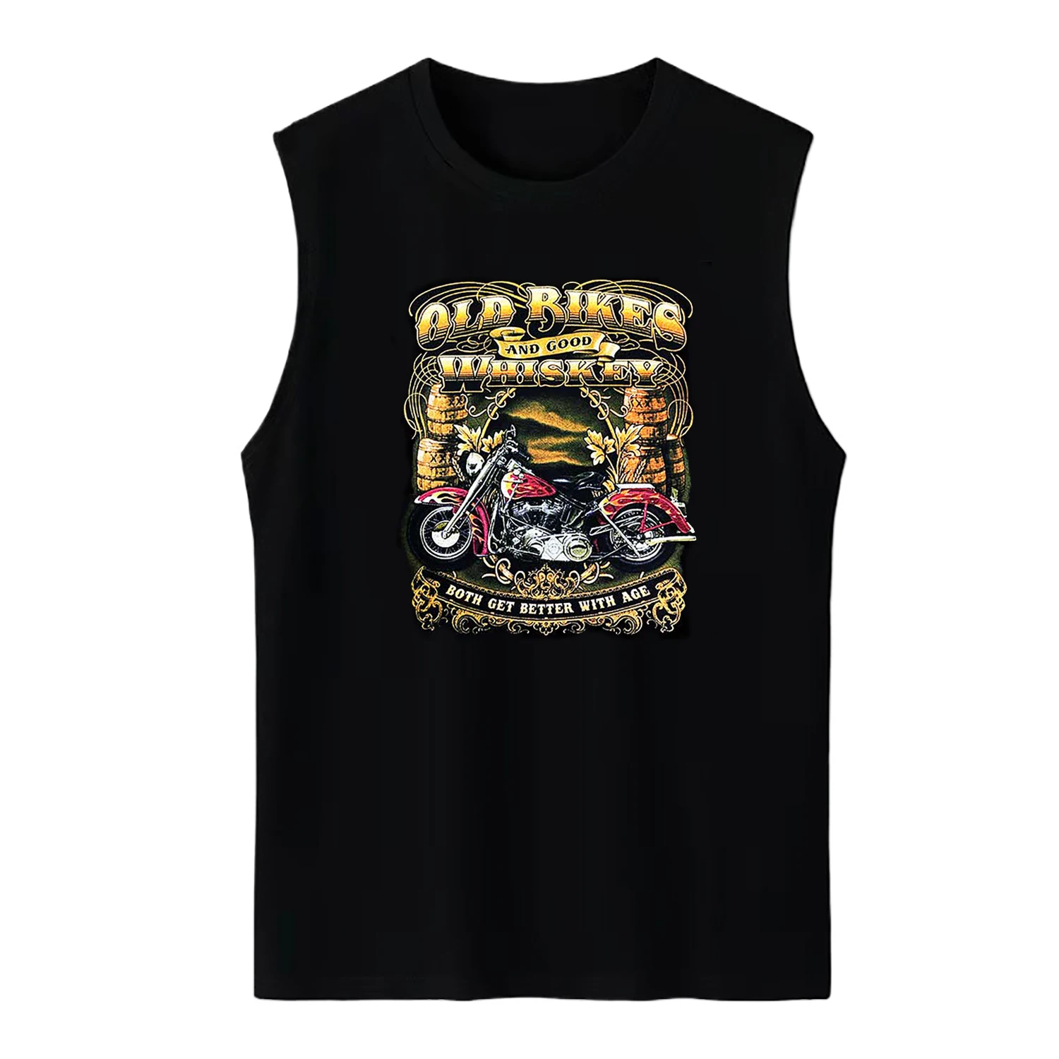 Old Bikes and Good Whiskey Route 66 Motorcycle Tanktop 100% Cotton O-Neck Casual Mens Tank Tops Sleeveless T-Shirt Streetwear