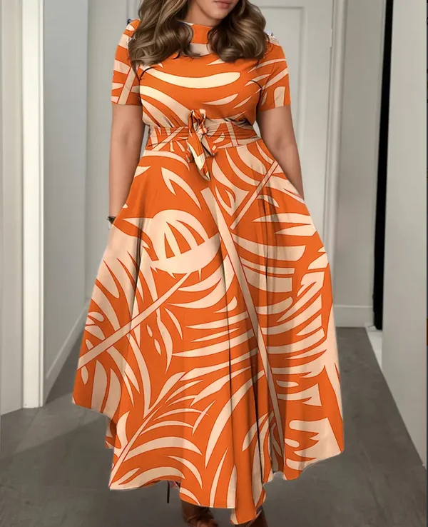 Women's Plus Size Elegant Long Dress with 34 Sleeves