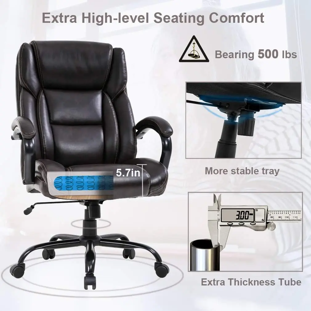 Wide Ergonomic PU Office Chair, Desk Chair com giro, High Back cadeira executiva, rolamento giratória, cadeira do computador, 500lbs assento largo