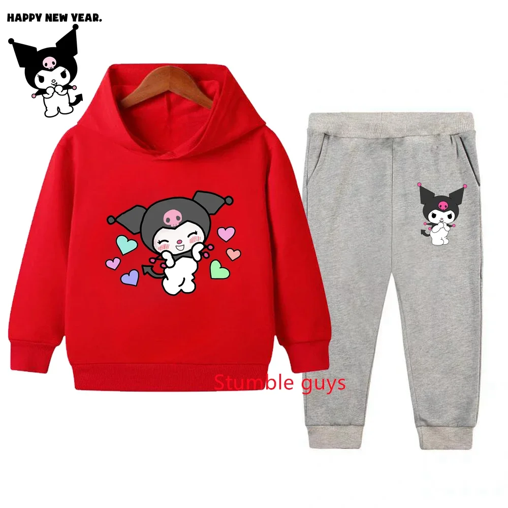 أطفال Kuromi الكرتون 2 قطعة مجموعة الخريف الدافئة أنيمي هوديي والسراويل البلوز أزياء ملابس الأطفال #5