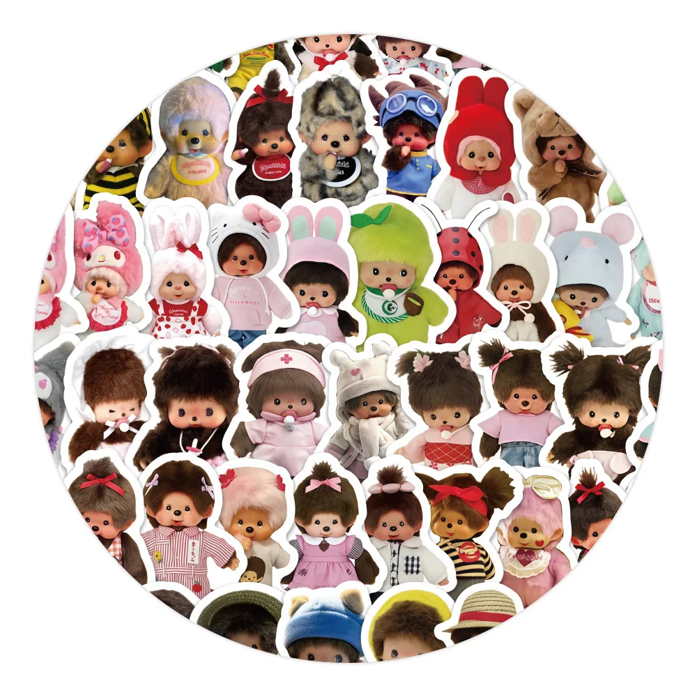 80 adet Monchhichi Graffiti çıkartmalar çocuklar Kawaii su geçirmez Paster etiket telefon bilgisayar dizüstü kırtasiye DIY oyuncaklar gizli