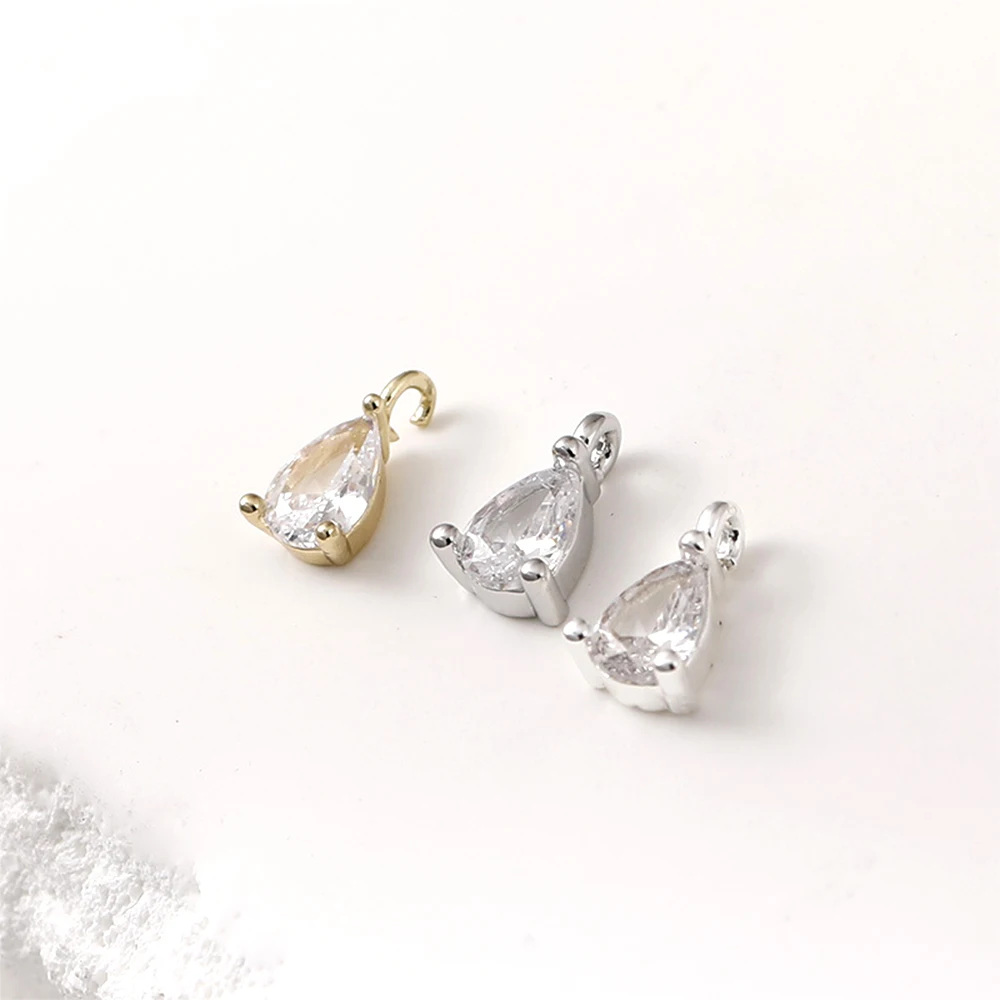 

6 Pieces Copper Plating with 14k Gold Zircon Inlaid Small Water Drop Pendant DIY Jewelry Making Necklace Bracelet Accessory
