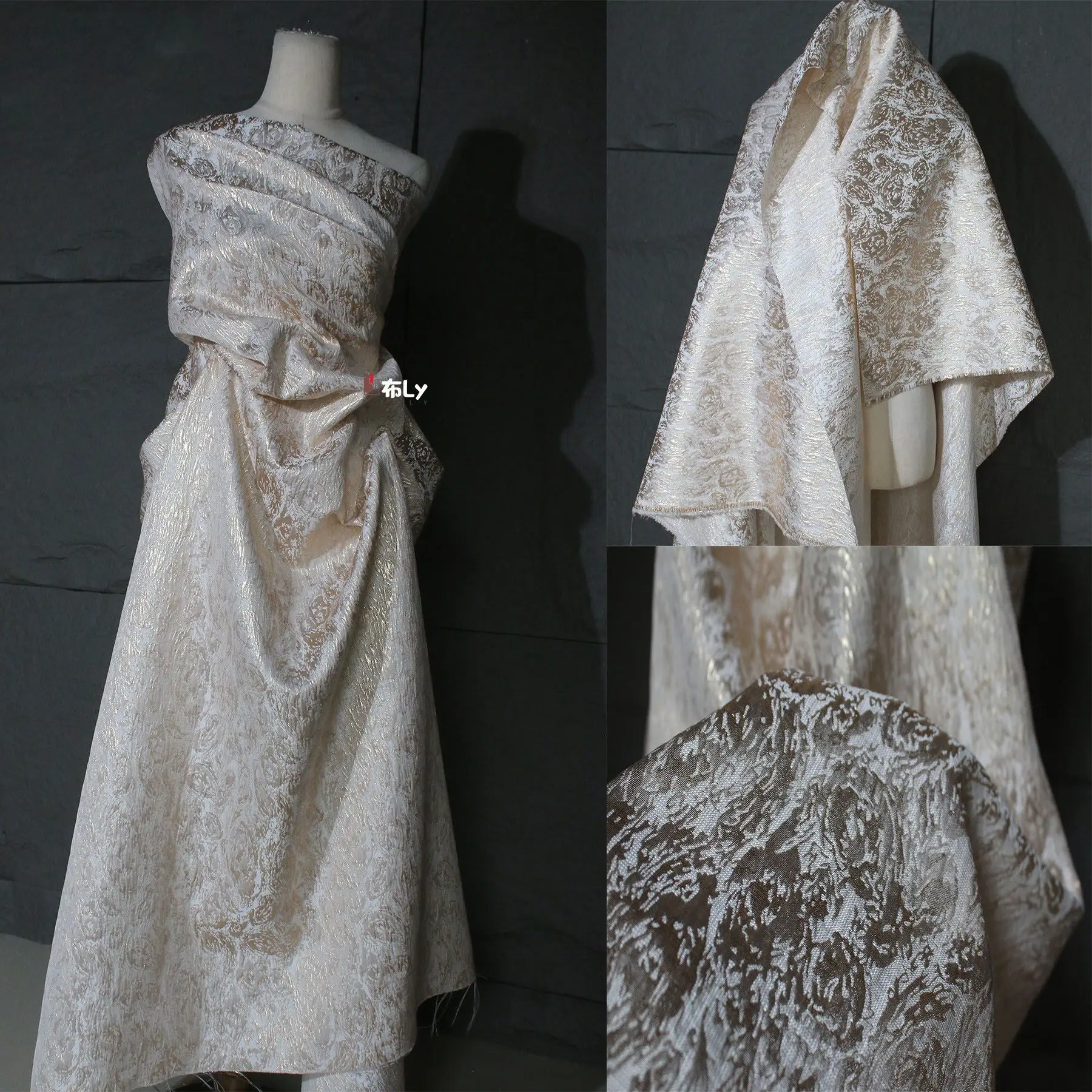 Spring Summer Golden Yellow 3D Jacquard Fabric For Chinese Style Hanfu Mamian Skirt Coat Designer DIY Material
