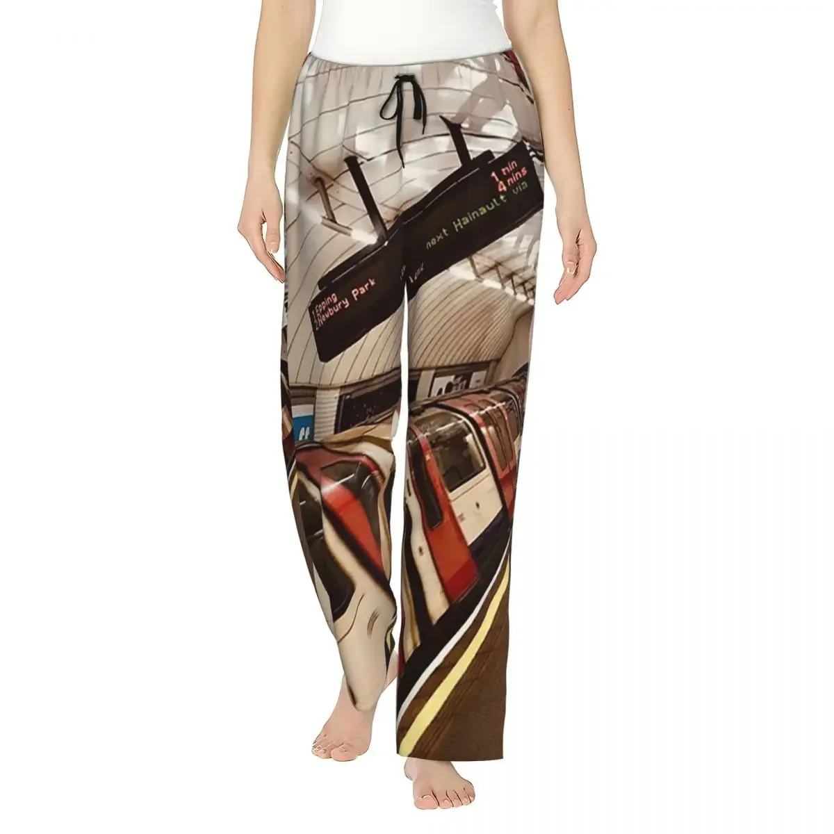 

Custom London Under Ground Station Women Pajama Pants Lounge Sleep Sleepwear Bottoms with Pockets