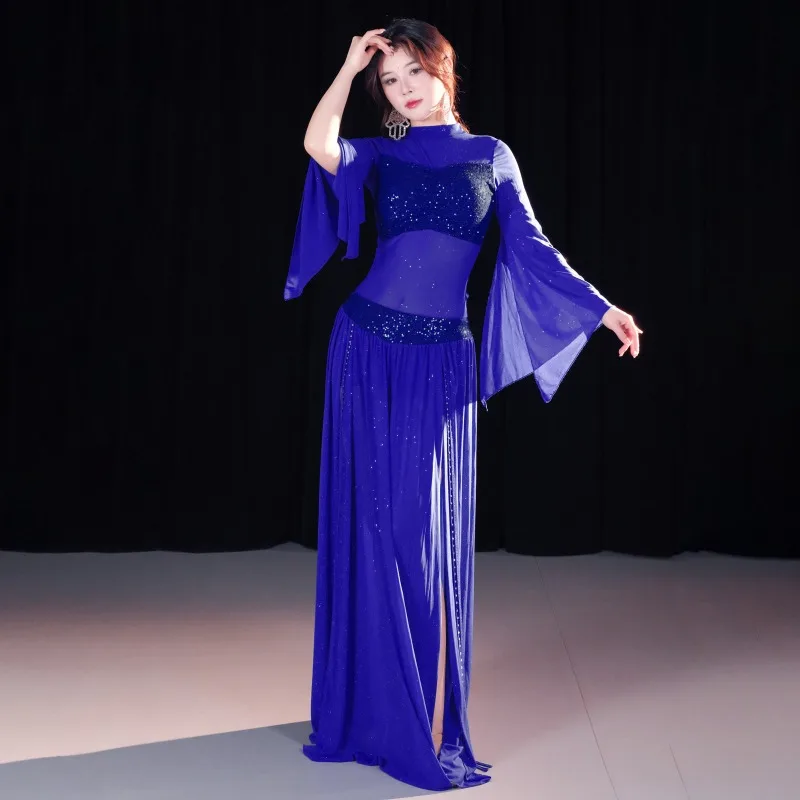 customized set of elegant mesh Oriental dance performance training group uniform belly dance skirt exotic dancewear costumes