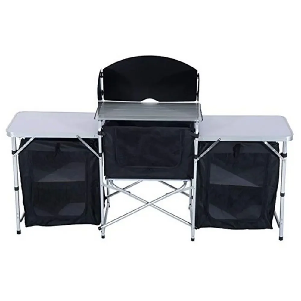 

Camping outdoor dining table 3 cabinets enhanced aluminum alloy portable barbecue table and chairs foldable kitchen table