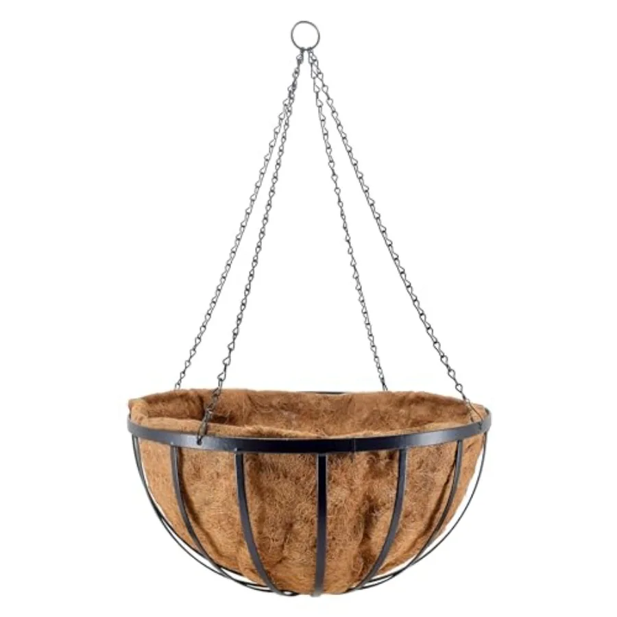 Round Hanging Planter Basket with Coco Liner 24 Inch Indoor Outdoor Garden Decor Green Plant Holder Durable Woven Texture Light