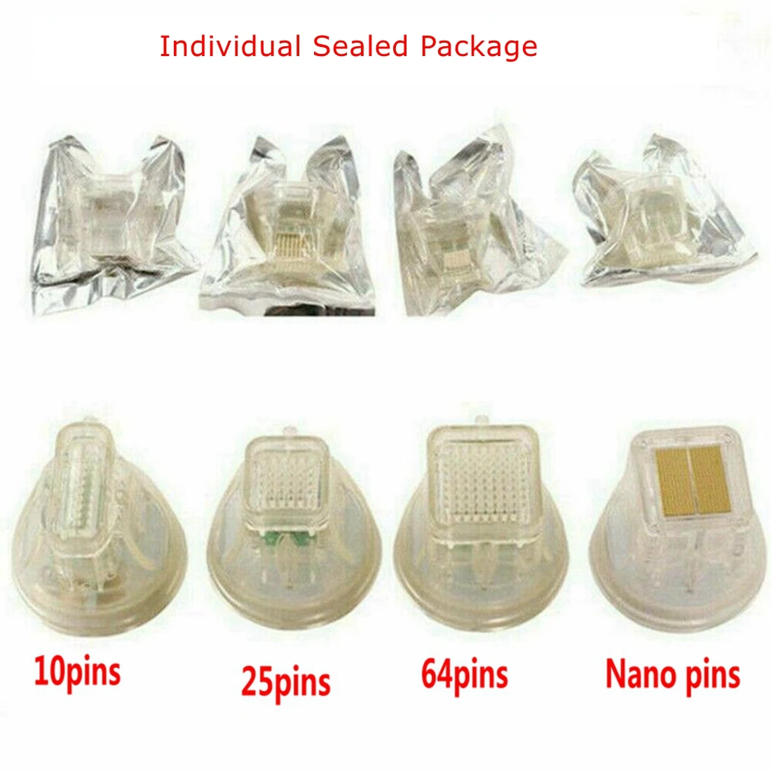 Less Pain Non-Insulated Micro Cartridge 10Pins 25Pins 64Pins Nano Tips For Micro Fractional RF Radio Frequency Machine