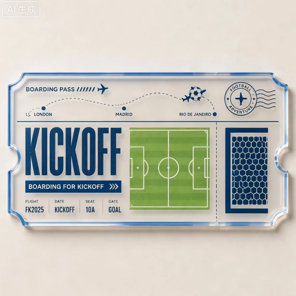 

Soccer Travel Ticket Acrylic Coaster Kickoff Boarding Pass Football Fan Souvenir Desktop Decor Gift for Game Day Party