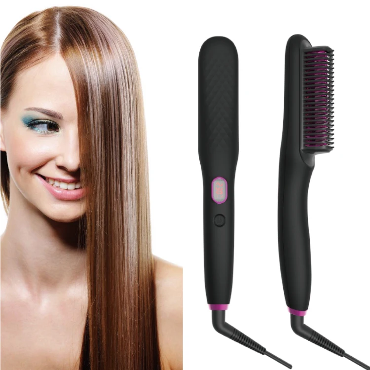 Ionic Ceramic Electric Hair Straightener Brush with LCD Display for Household Hotel and Outdoor Use PTC Plate Type