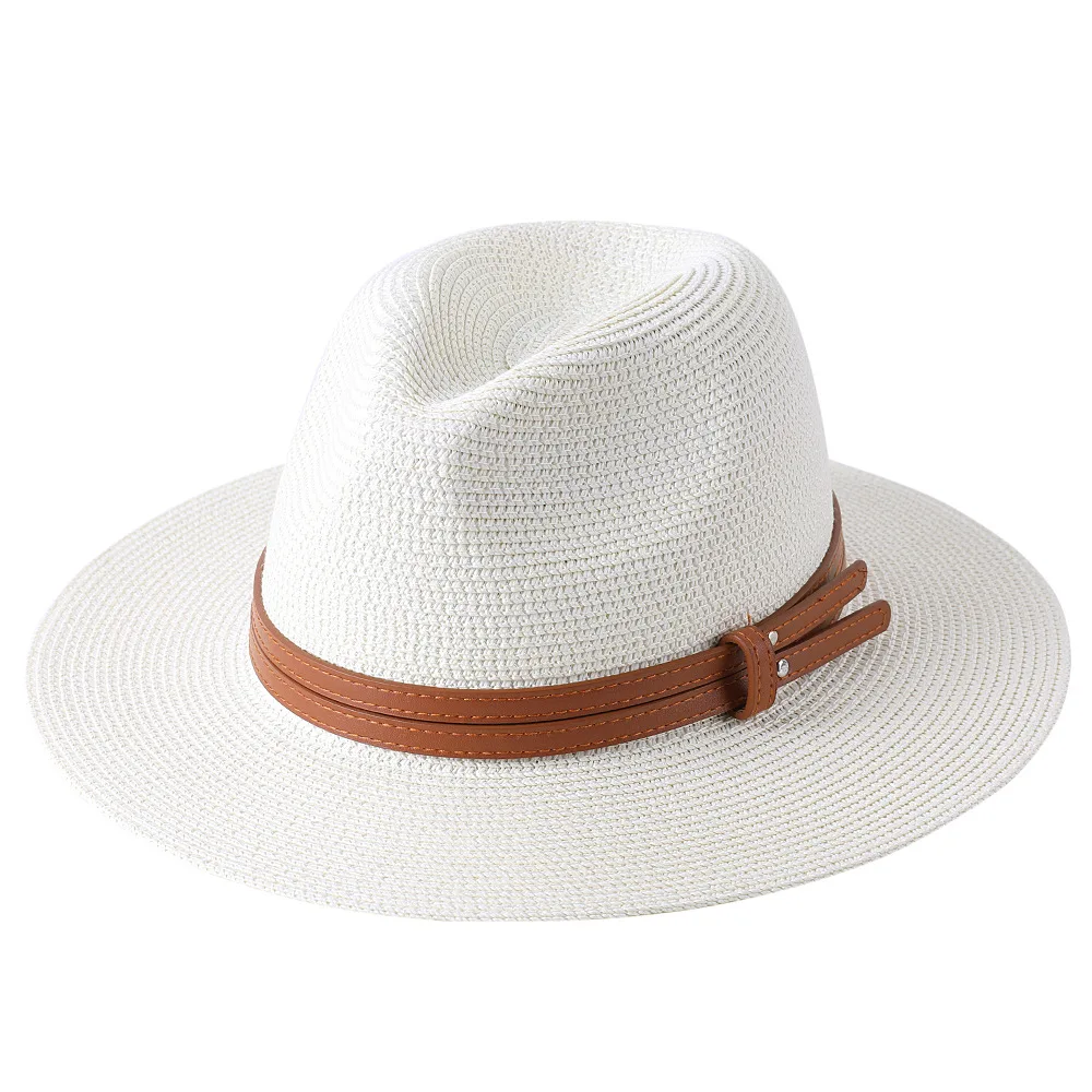 

New Natural Panama Soft Shaped Straw Hat Summer Women/Men Wide Brim Beach Sun Cap UV Protection Fedora Hat Milky